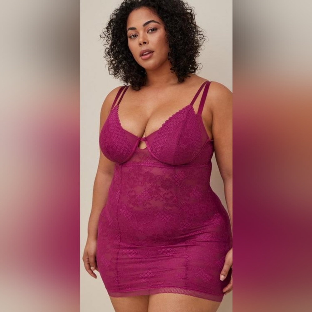 Brand New fuchsia lace chemise